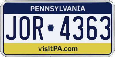 PA license plate JOR4363