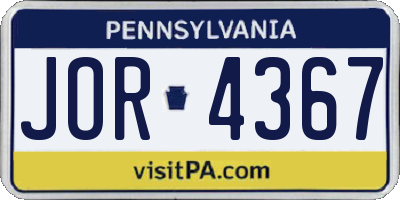 PA license plate JOR4367