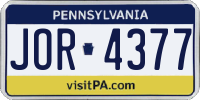 PA license plate JOR4377