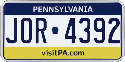 PA license plate JOR4392