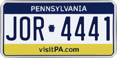 PA license plate JOR4441