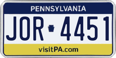 PA license plate JOR4451