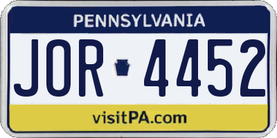 PA license plate JOR4452