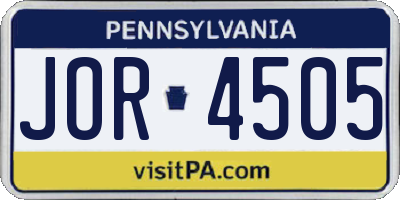 PA license plate JOR4505