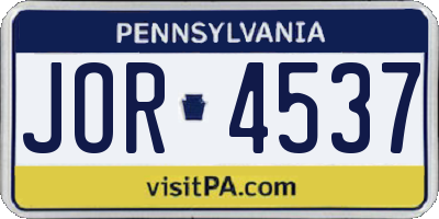 PA license plate JOR4537