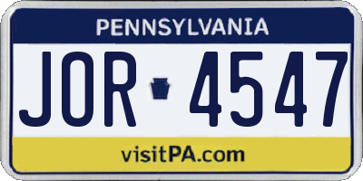 PA license plate JOR4547
