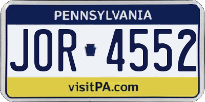 PA license plate JOR4552