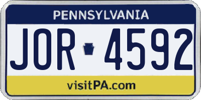 PA license plate JOR4592