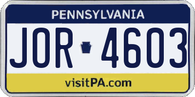 PA license plate JOR4603