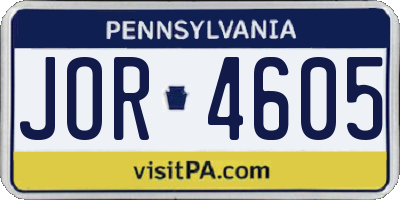 PA license plate JOR4605