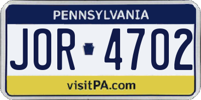 PA license plate JOR4702