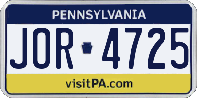 PA license plate JOR4725