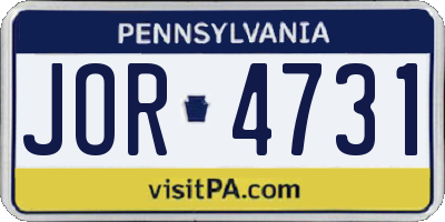 PA license plate JOR4731