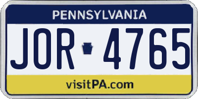 PA license plate JOR4765