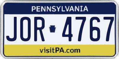 PA license plate JOR4767
