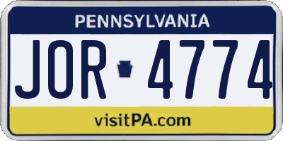PA license plate JOR4774
