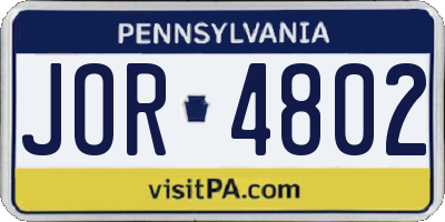 PA license plate JOR4802
