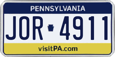 PA license plate JOR4911