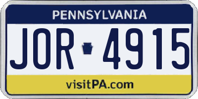 PA license plate JOR4915