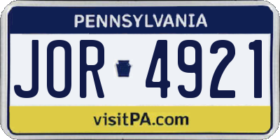 PA license plate JOR4921