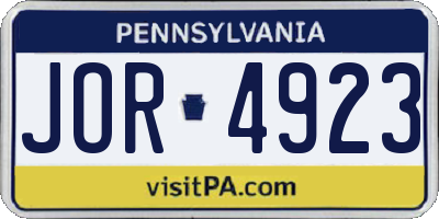 PA license plate JOR4923