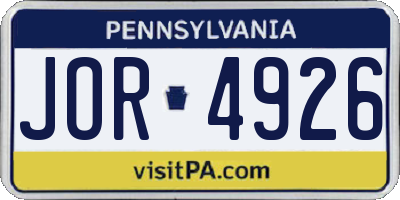 PA license plate JOR4926