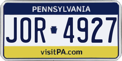 PA license plate JOR4927