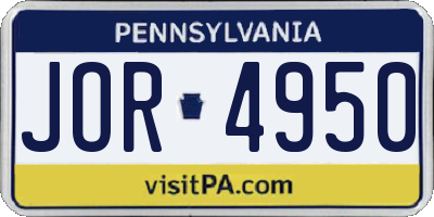 PA license plate JOR4950