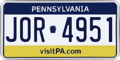 PA license plate JOR4951