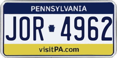 PA license plate JOR4962