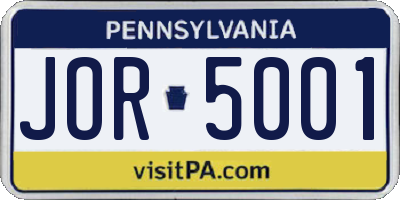PA license plate JOR5001