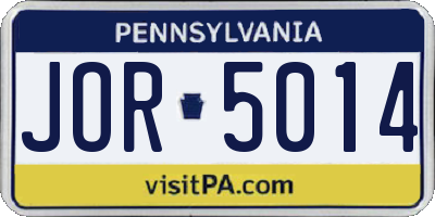 PA license plate JOR5014