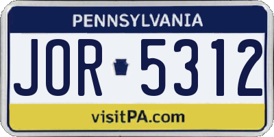 PA license plate JOR5312