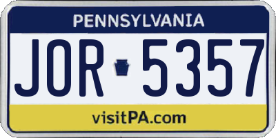 PA license plate JOR5357