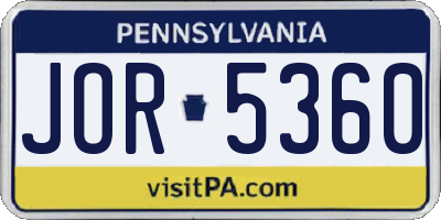 PA license plate JOR5360