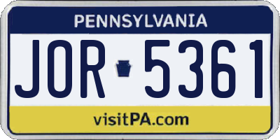 PA license plate JOR5361