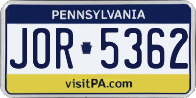 PA license plate JOR5362