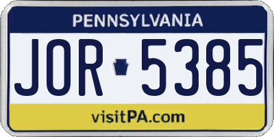 PA license plate JOR5385