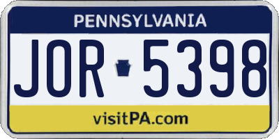 PA license plate JOR5398