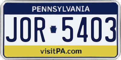 PA license plate JOR5403