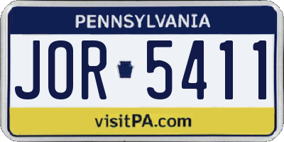 PA license plate JOR5411