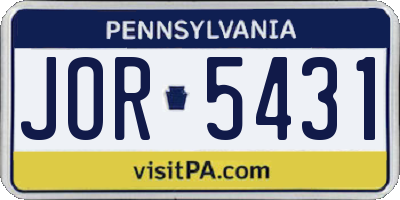PA license plate JOR5431