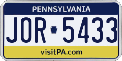 PA license plate JOR5433