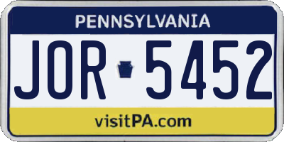 PA license plate JOR5452