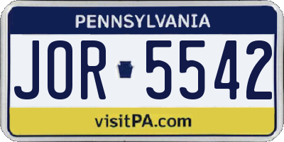 PA license plate JOR5542