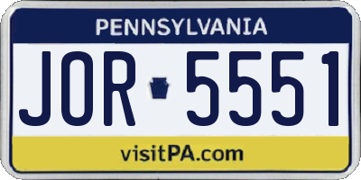 PA license plate JOR5551