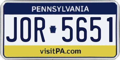 PA license plate JOR5651