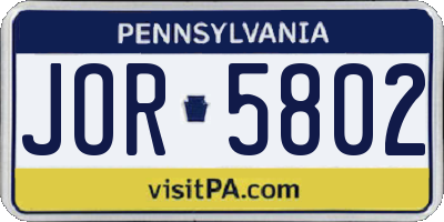 PA license plate JOR5802