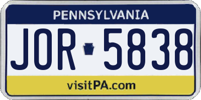 PA license plate JOR5838