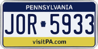 PA license plate JOR5933